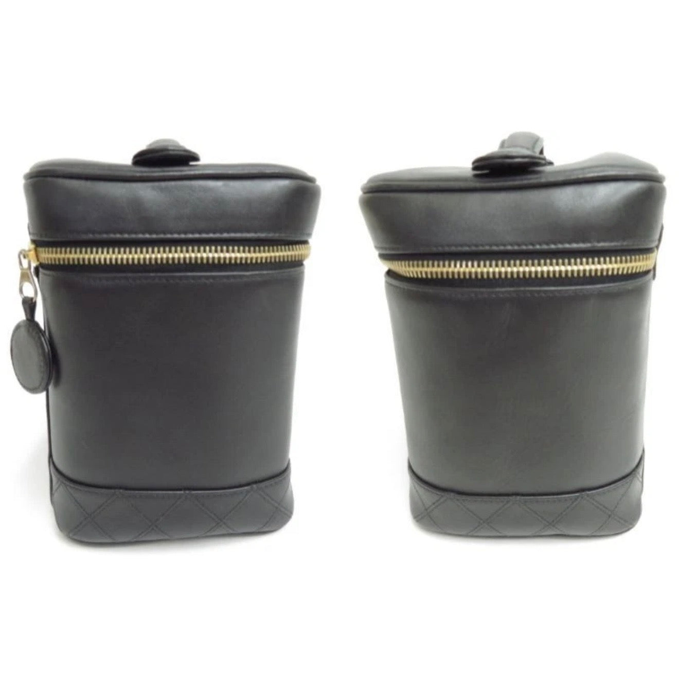 Authentic CHANEL Bicolore Leather Cosmetic Pouch Vanity Bag