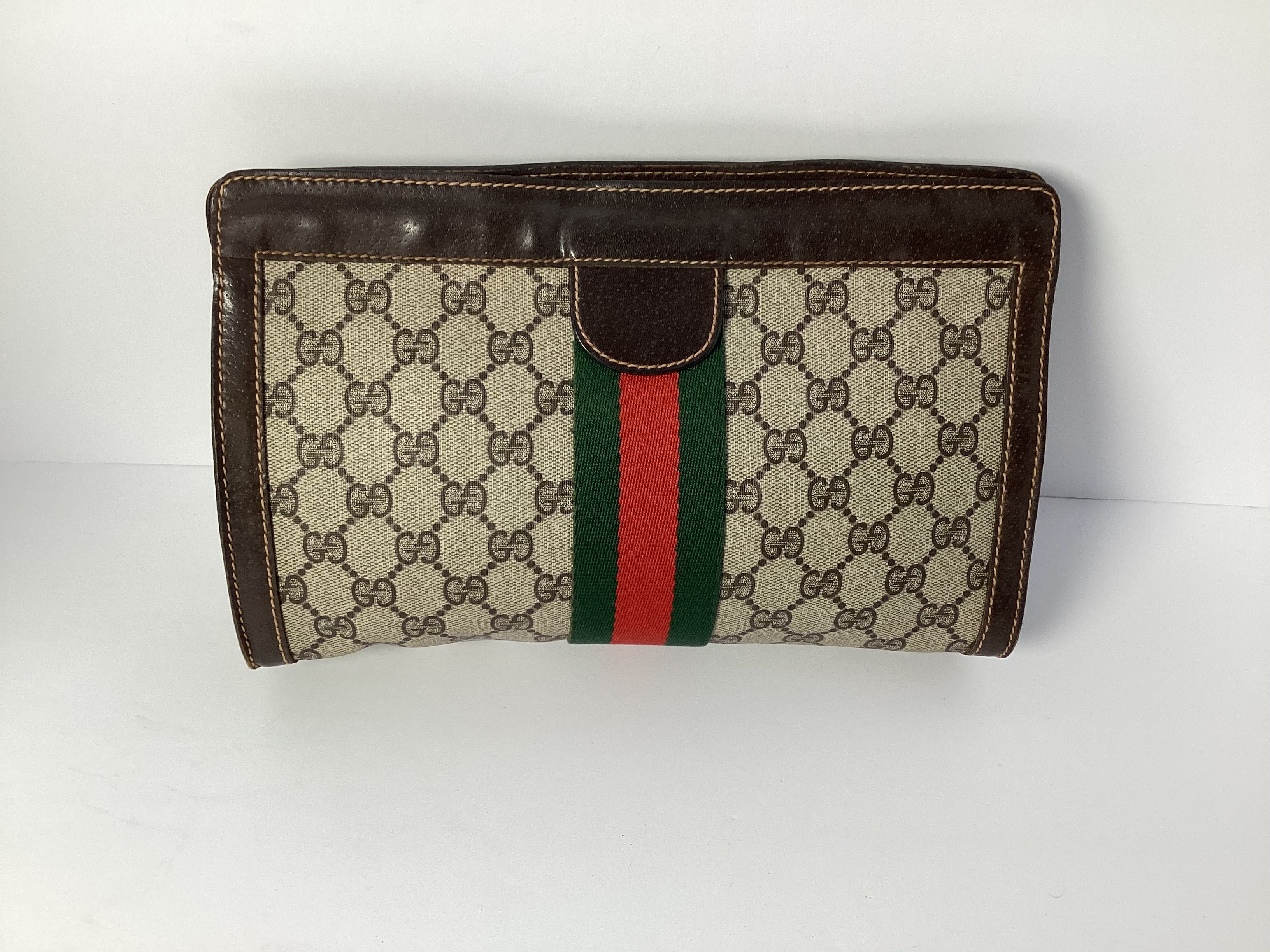 Gucci GG Canvas Web Brown Clutch