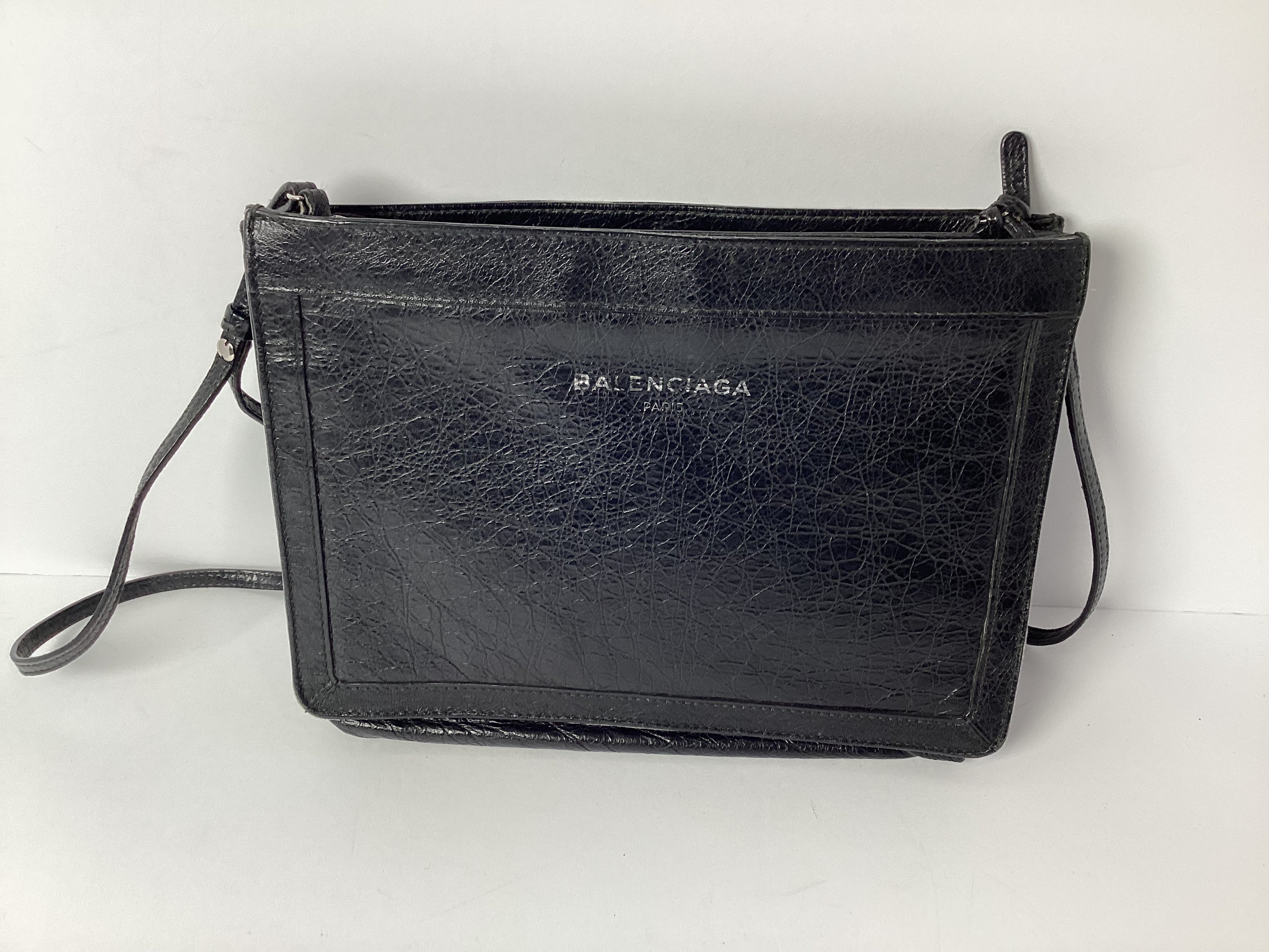 Balenciaga Black Leather Crossbody Clutch