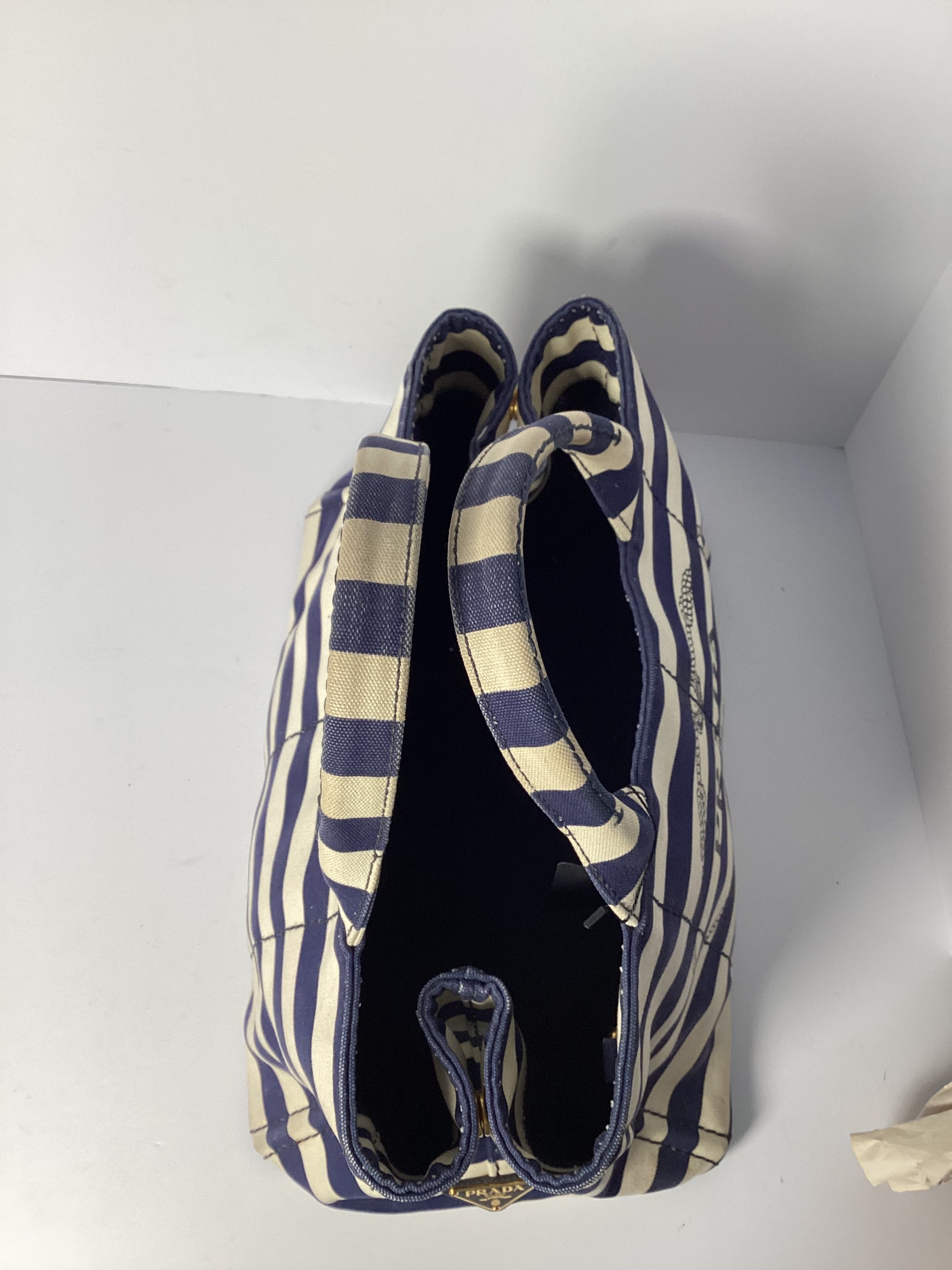 Prada Canapa Striped Canvas Tote Bag
