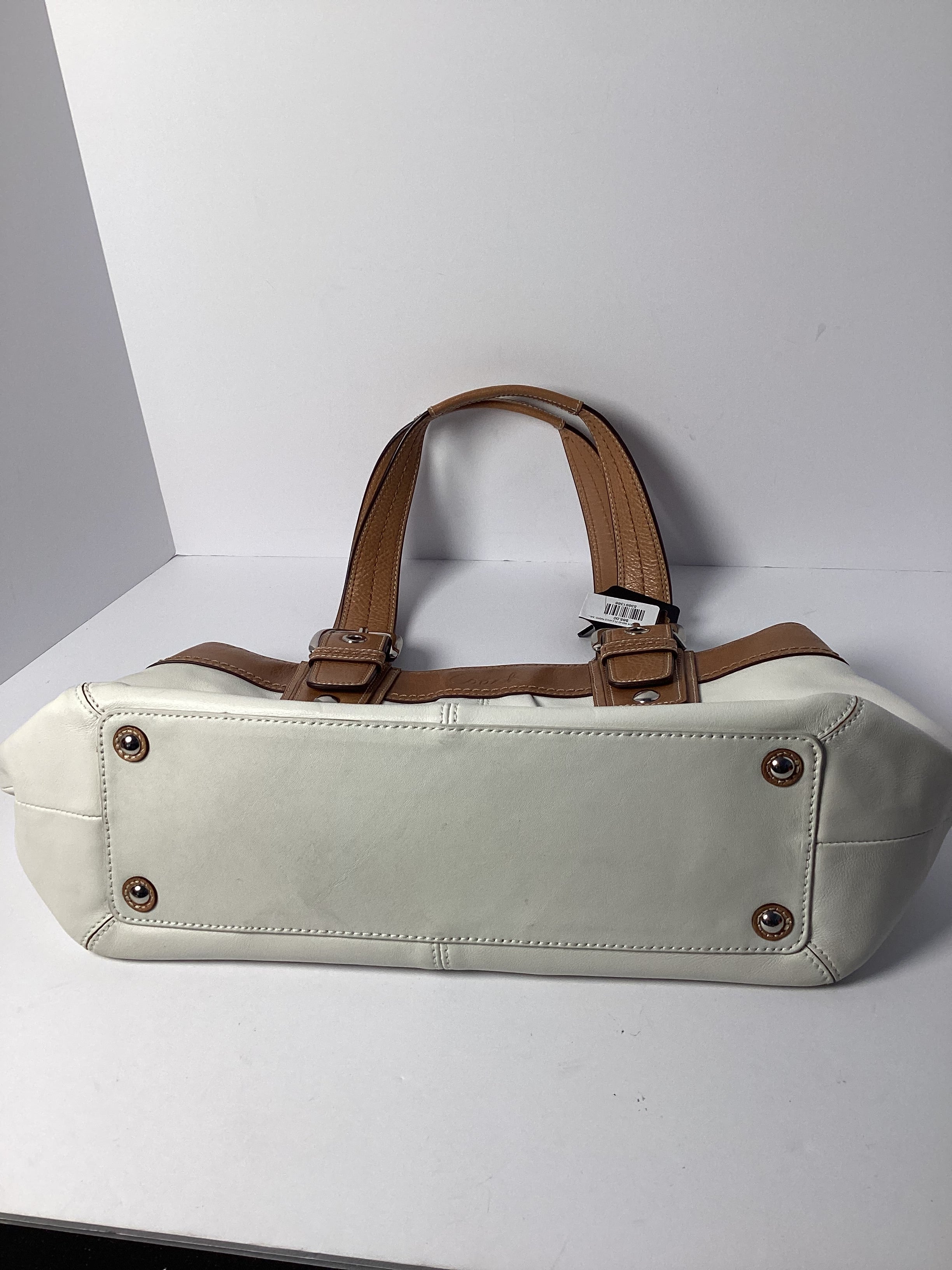 COACH LEATHER SOHO PLEATED IVORY AND TAN LEATHER SHOULDER BAG