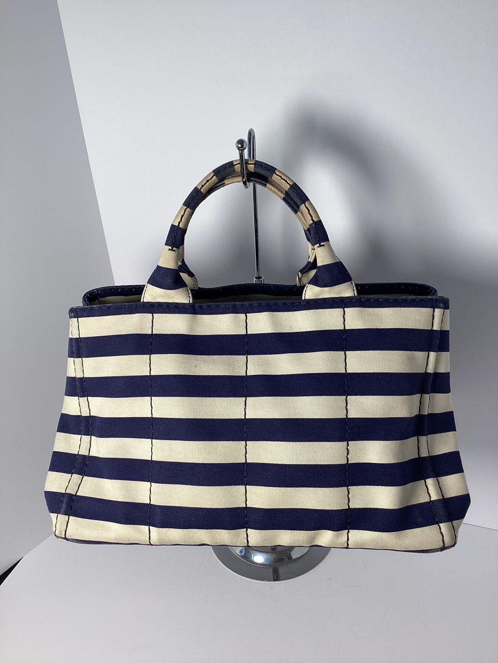 Prada Canapa Striped Canvas Tote Bag