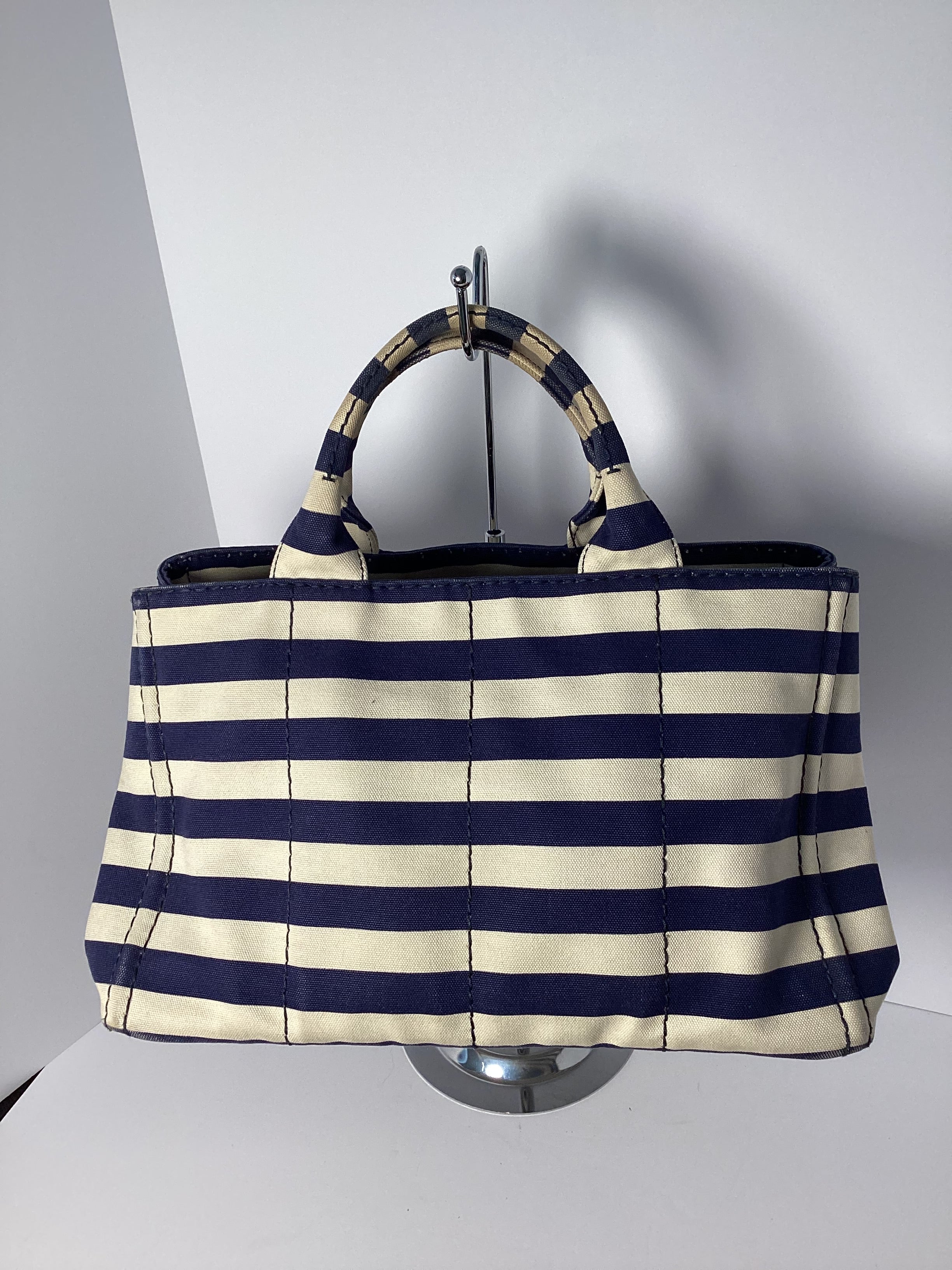 Prada Canapa Striped Canvas Tote Bag