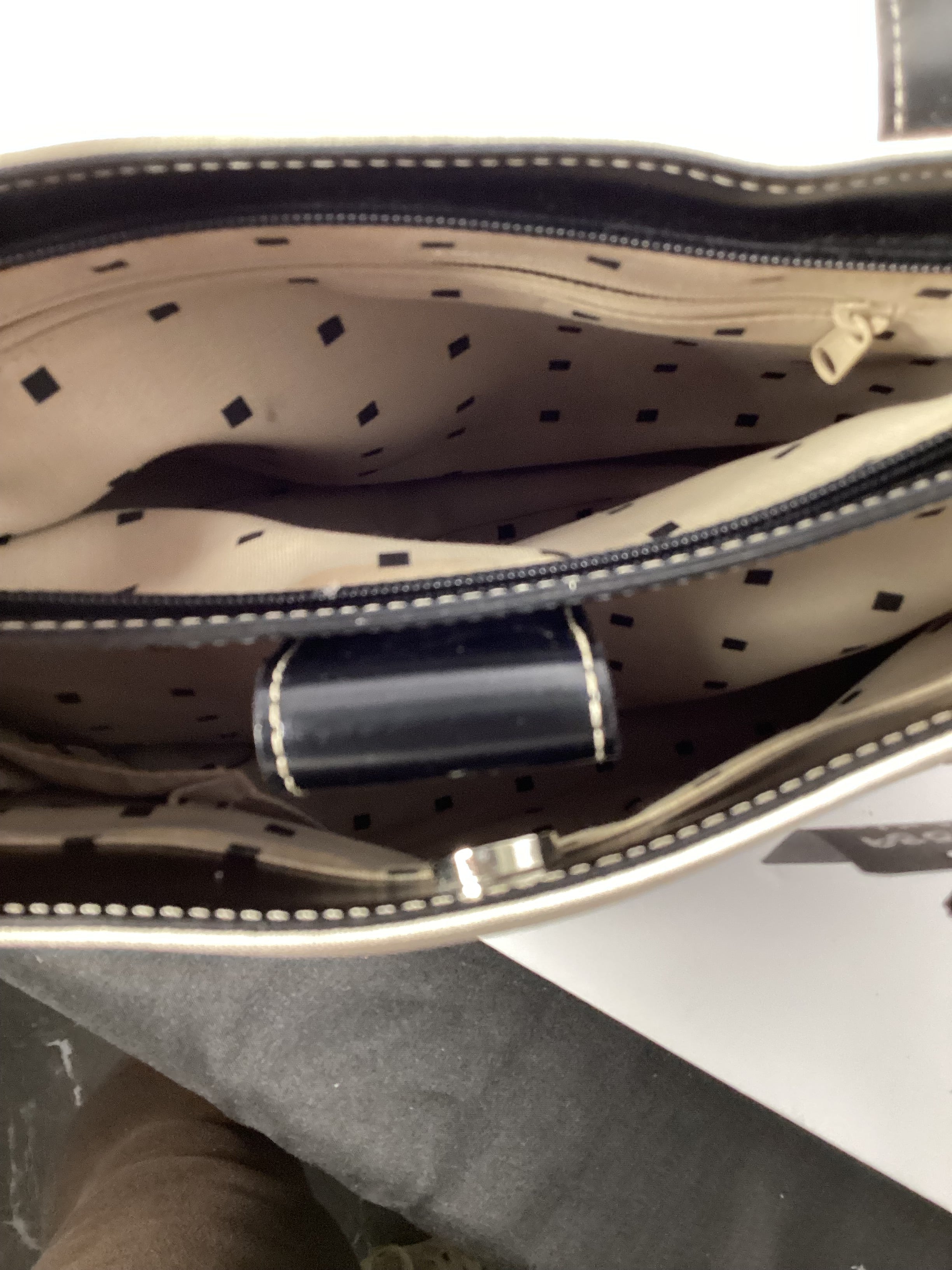 KATE SPADE STRAW LEATHER TAN/BLACK HANDBAG