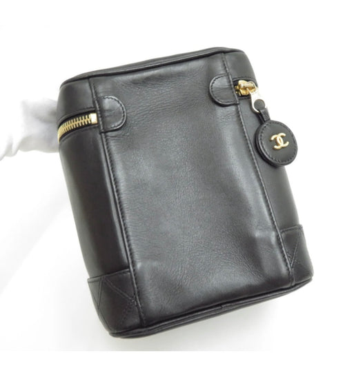 Authentic CHANEL Bicolore Leather Cosmetic Pouch Vanity Bag