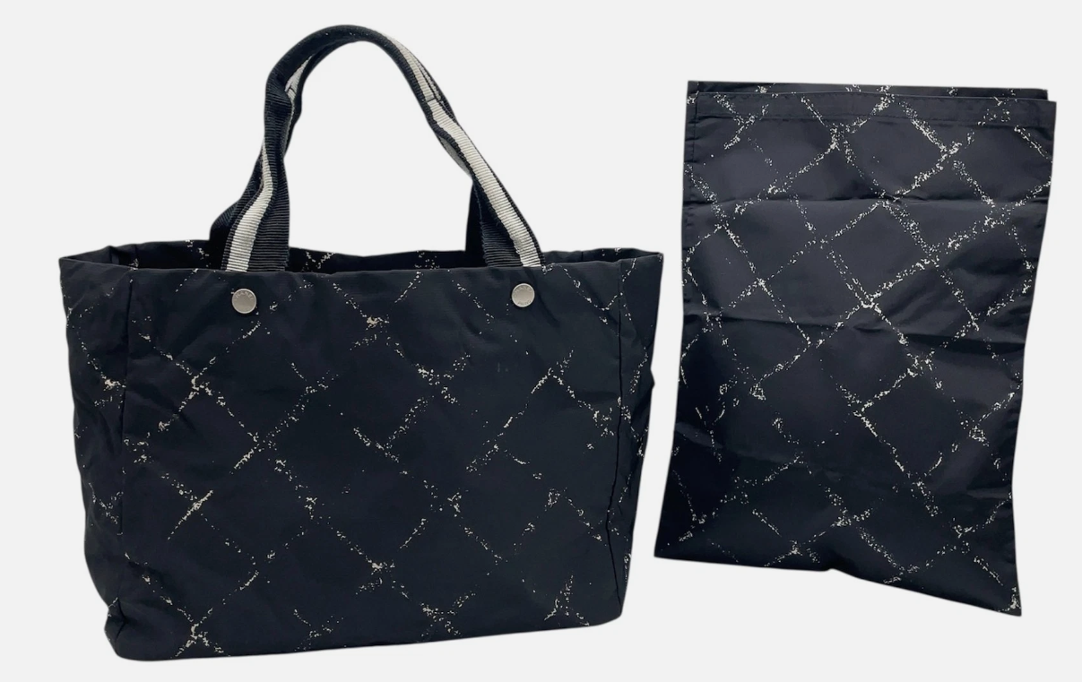 Chanel Old Travel Line Nylon Black Handbag/Tote Bag W/Dustbag