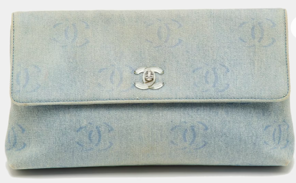 Chanel CC Signature Vintage Light Blue Denim Clutch