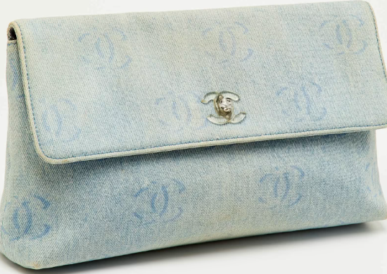 Chanel CC Signature Vintage Light Blue Denim Clutch