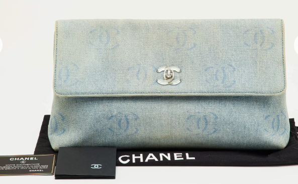 Chanel CC Signature Vintage Light Blue Denim Clutch
