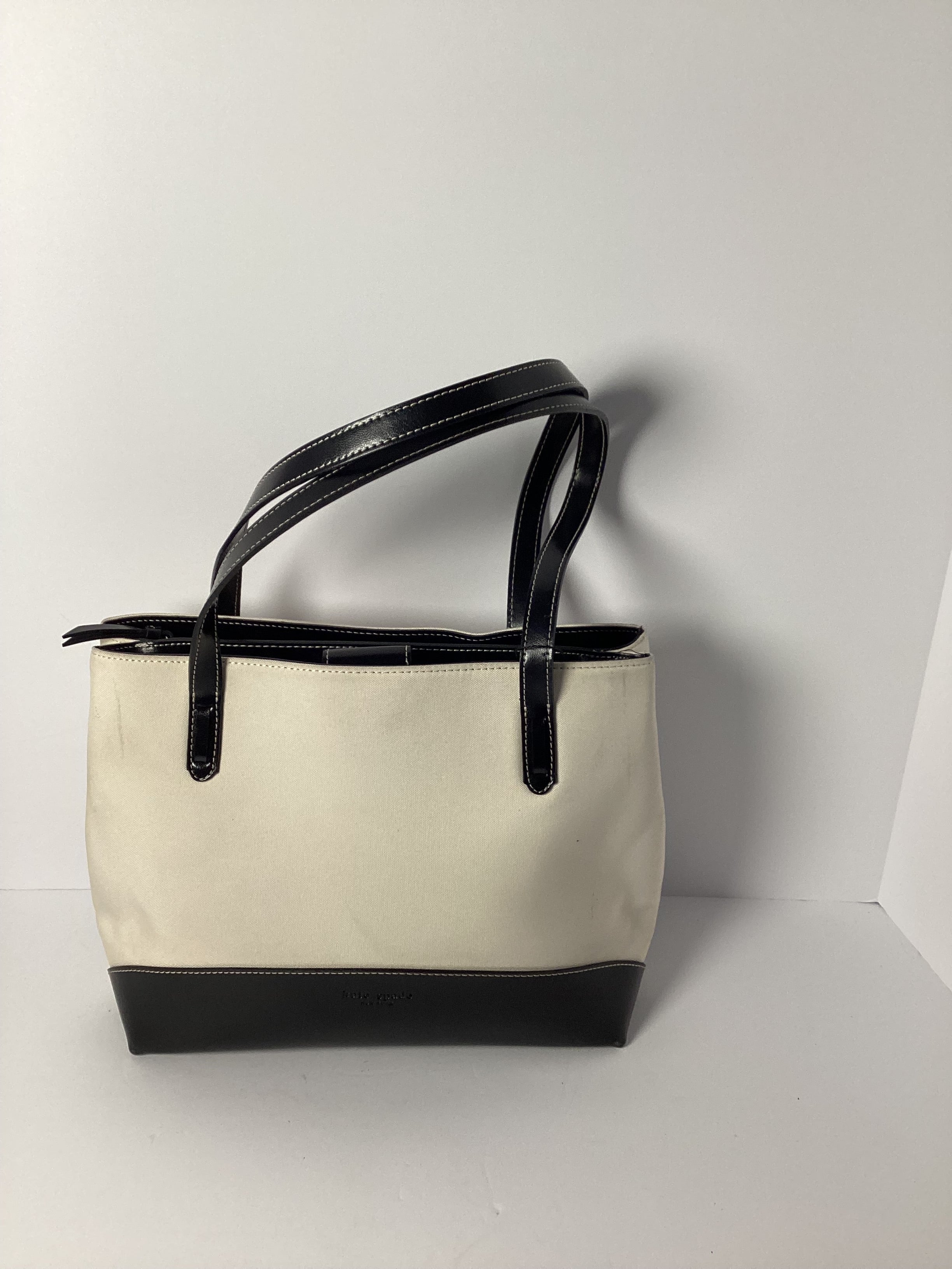 KATE SPADE STRAW LEATHER TAN/BLACK HANDBAG