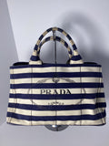 Prada Canapa Striped Canvas Tote Bag