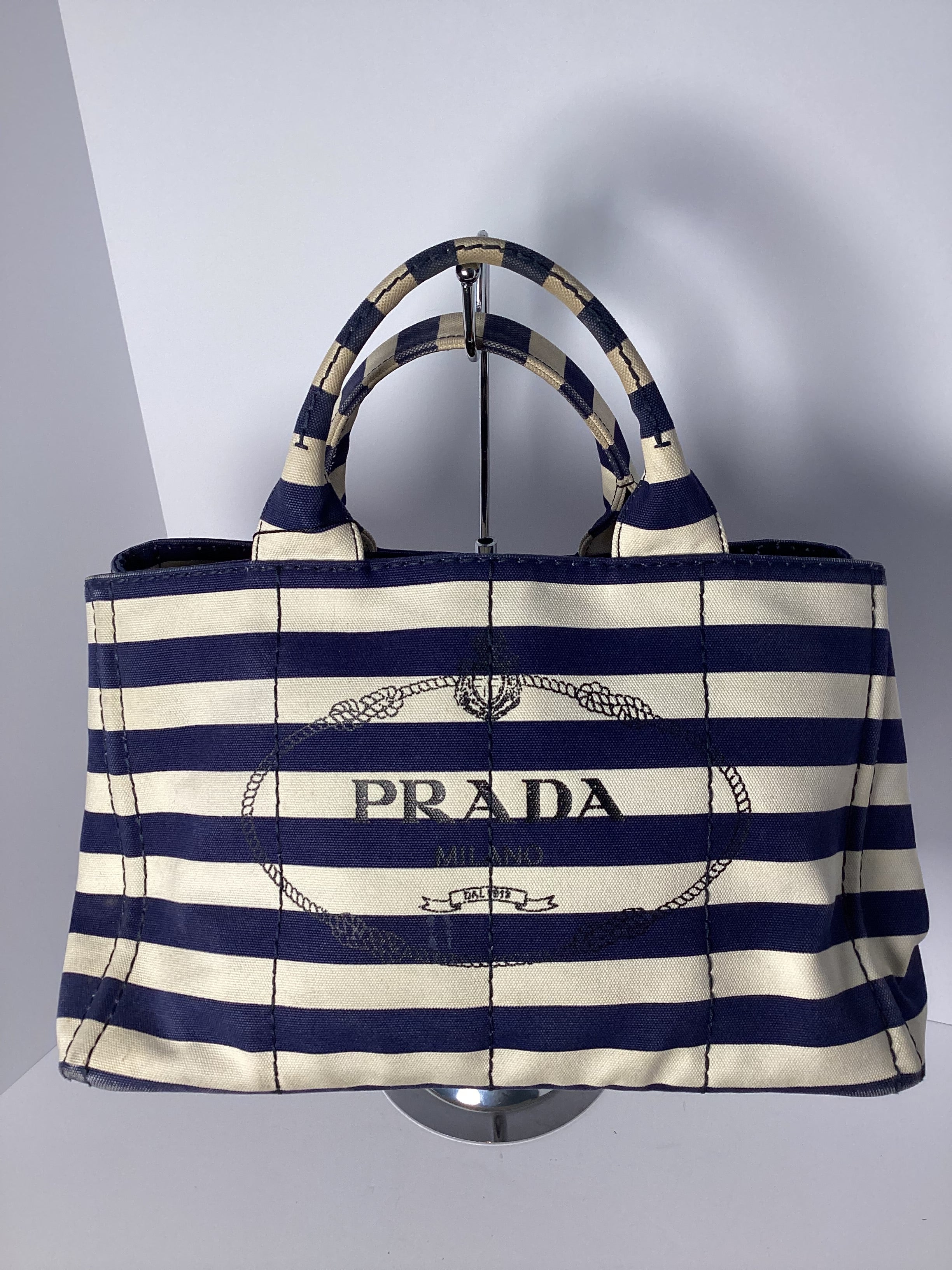 Prada Canapa Striped Canvas Tote Bag