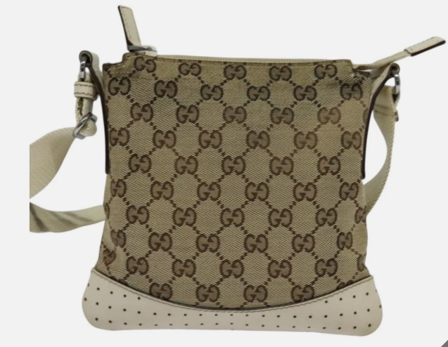 GUCCI GG Canvas Shoulder Bag Beige Silver