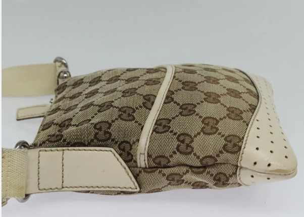 GUCCI GG Canvas Shoulder Bag Beige Silver