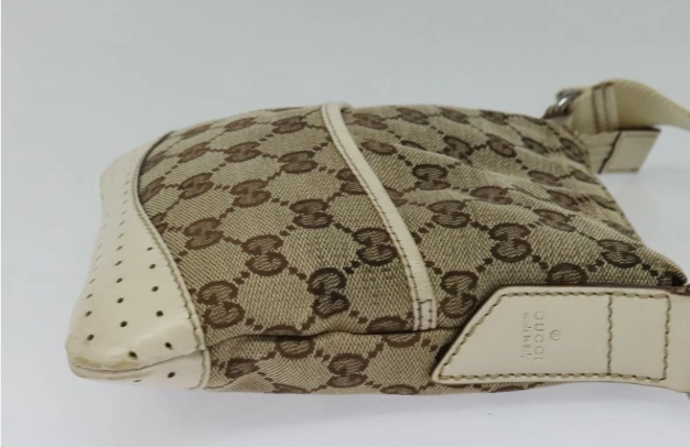 GUCCI GG Canvas Shoulder Bag Beige Silver