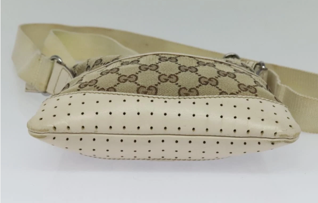 GUCCI GG Canvas Shoulder Bag Beige Silver