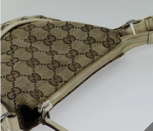 GUCCI GG Canvas Shoulder Bag Beige Silver