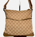 GUCCI GG Canvas Shoulder Bag Crossbody Leather Gold