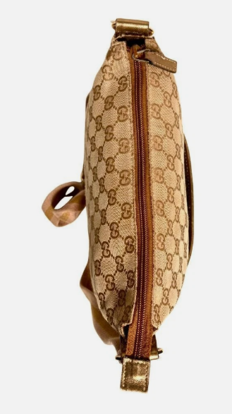GUCCI GG Canvas Shoulder Bag Crossbody Leather Gold