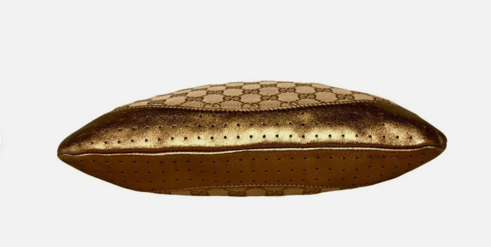 GUCCI GG Canvas Shoulder Bag Crossbody Leather Gold