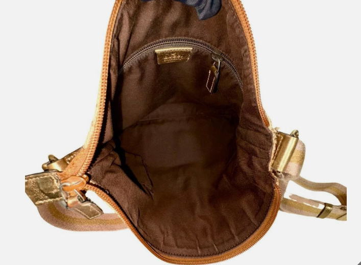 GUCCI GG Canvas Shoulder Bag Crossbody Leather Gold