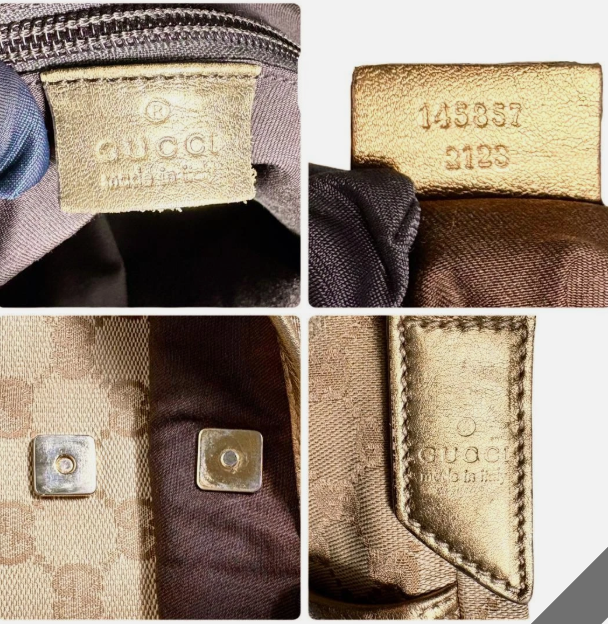 GUCCI GG Canvas Shoulder Bag Crossbody Leather Gold