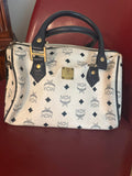MCM Boston 25 Handbag (White Visetos)