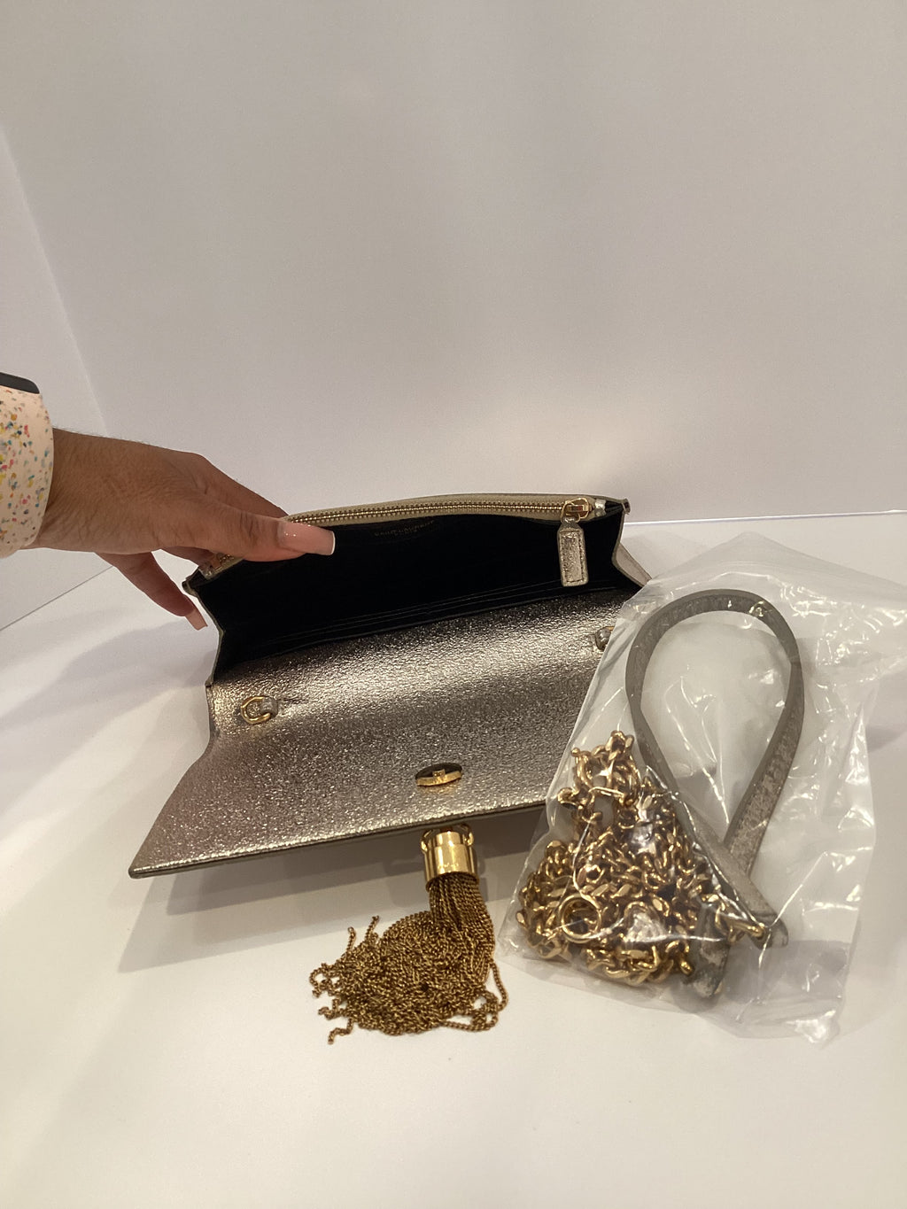 YSL SILVER GOLD CROSS BODY