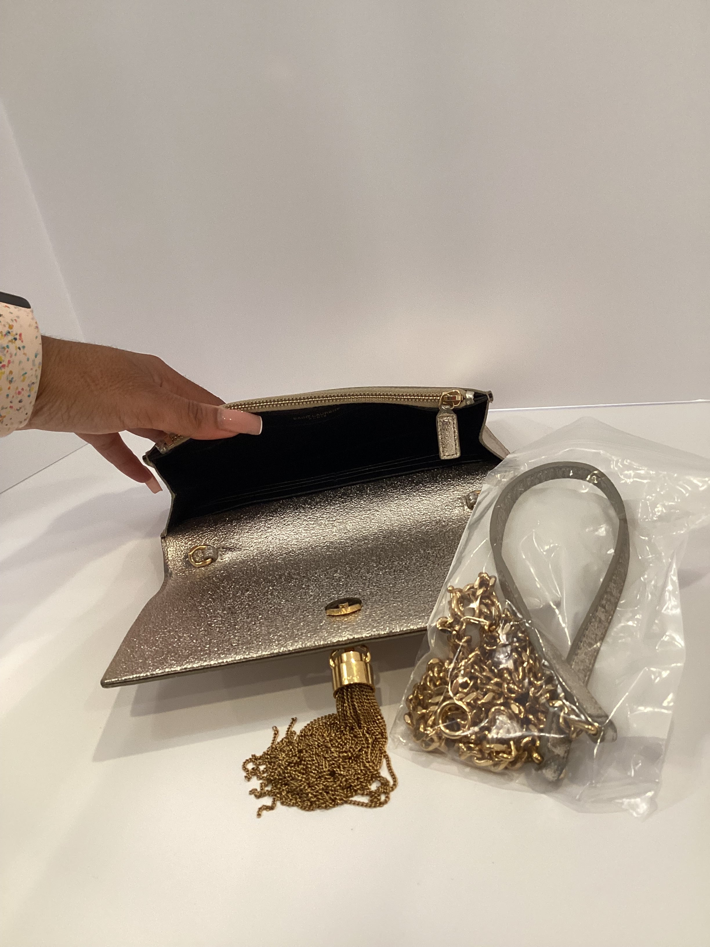 YSL SILVER GOLD CROSS BODY