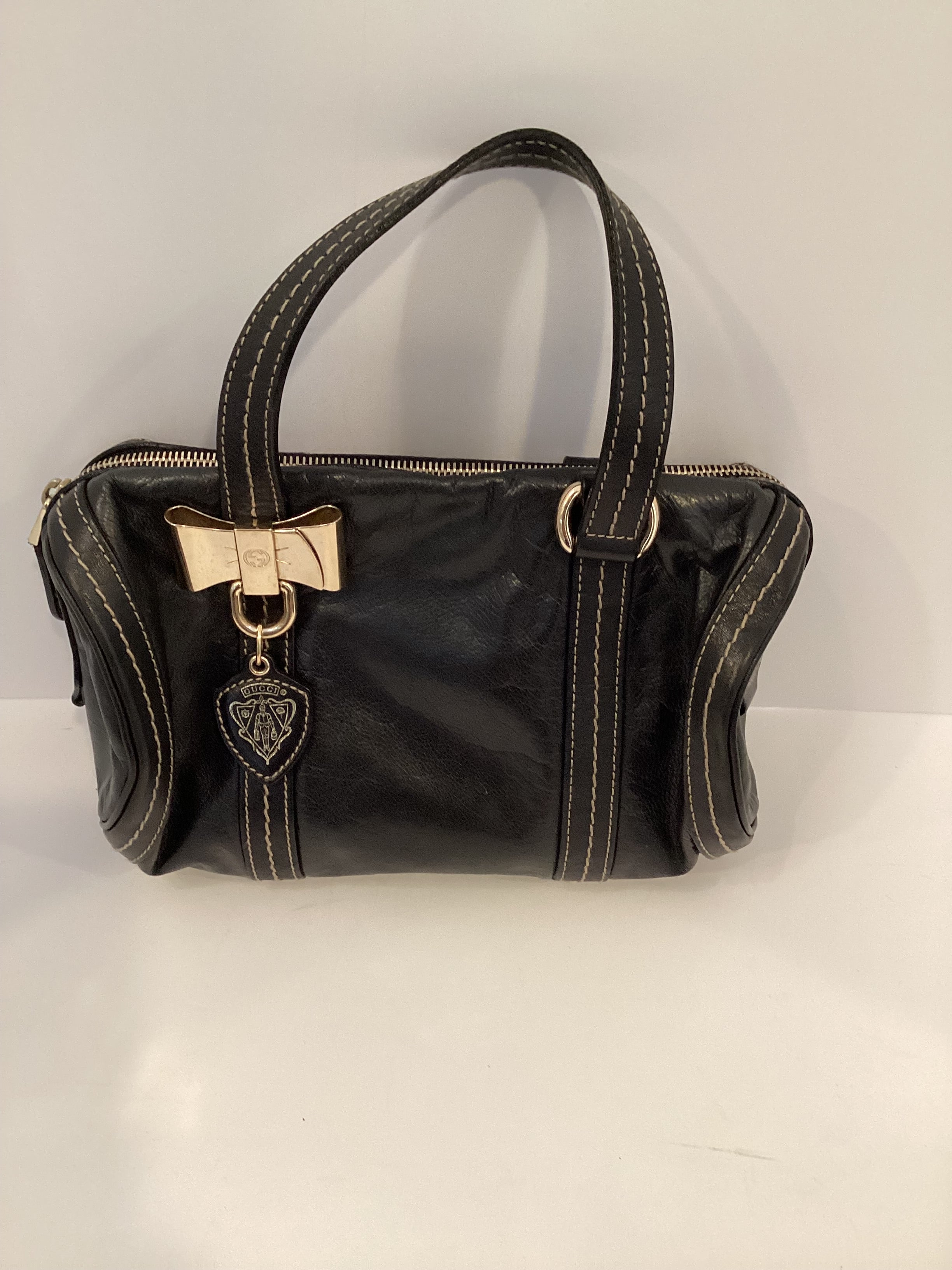 Gucci Ribbon Hysteria Leather Black Mini Boston Bag