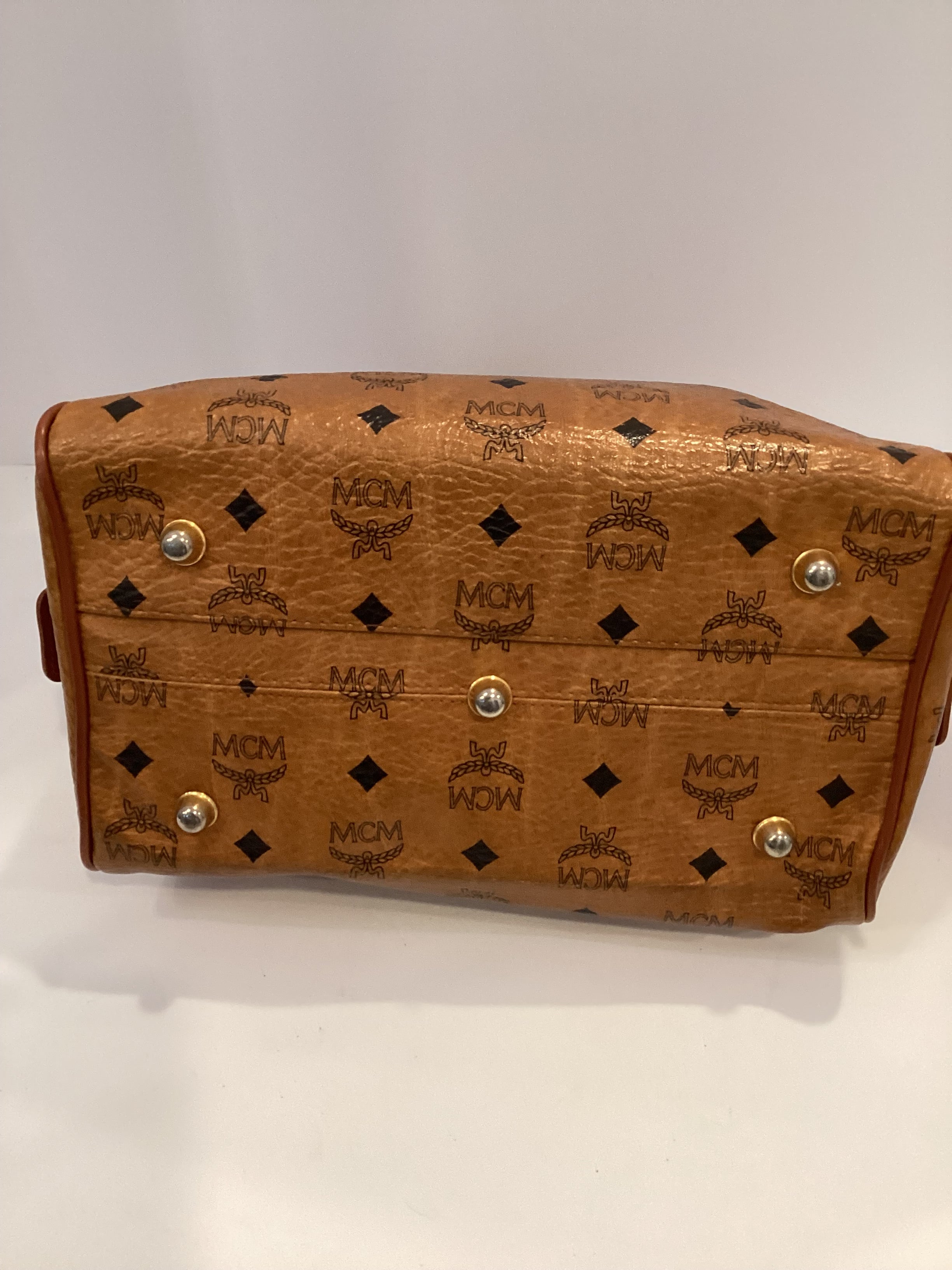 MCM Boston 25 Handbag (Brown Visetos)