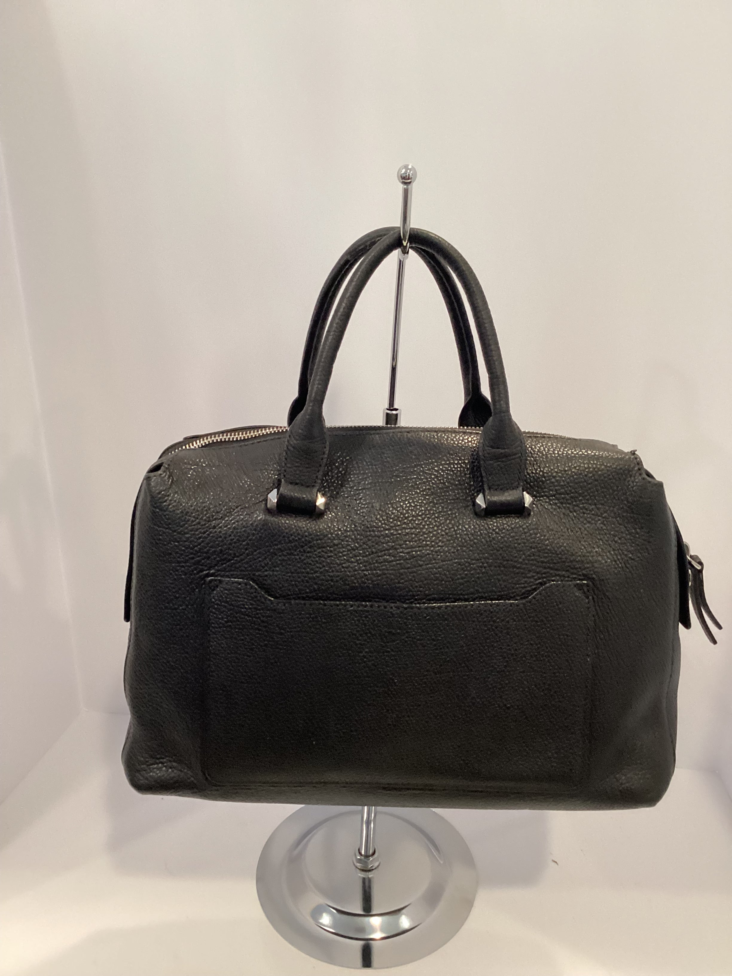 MCM Grained Calfskin Medium Ella Boston Black Silver Hardware Satchel Crossbody