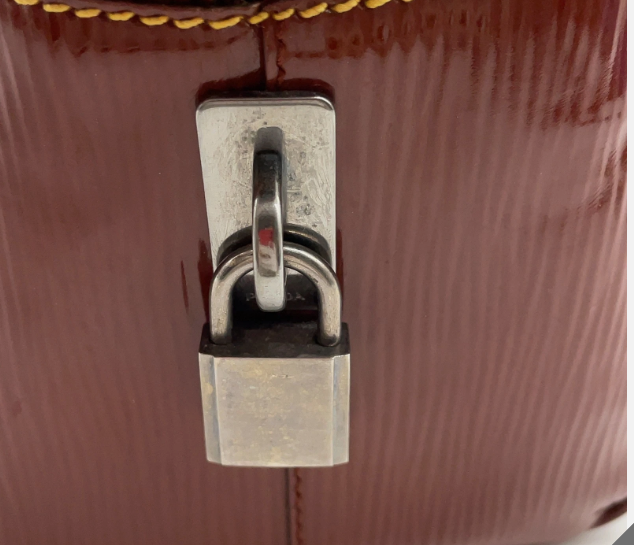 Prada Triangle Logo Enamel Leather Brown Mini Boston Bag W/Lock