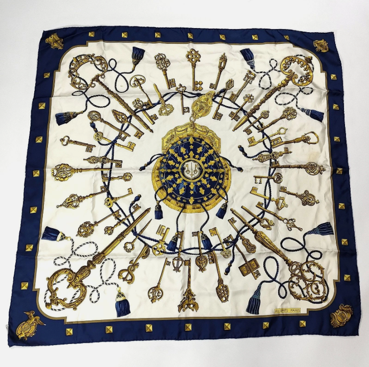 HERMES SCARF CARRE 90 BLUE SILK100